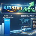 AWS data center server racks representing Amazon's $220 billion AI infrastructure spending in 2026