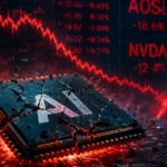 AI stocks falling - semiconductor chip and memory shortage illustration