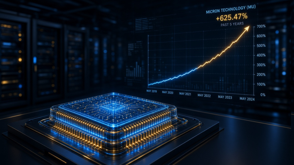 Best-performing AI stocks chart showing Micron Technology with a 625 percent one-year return.