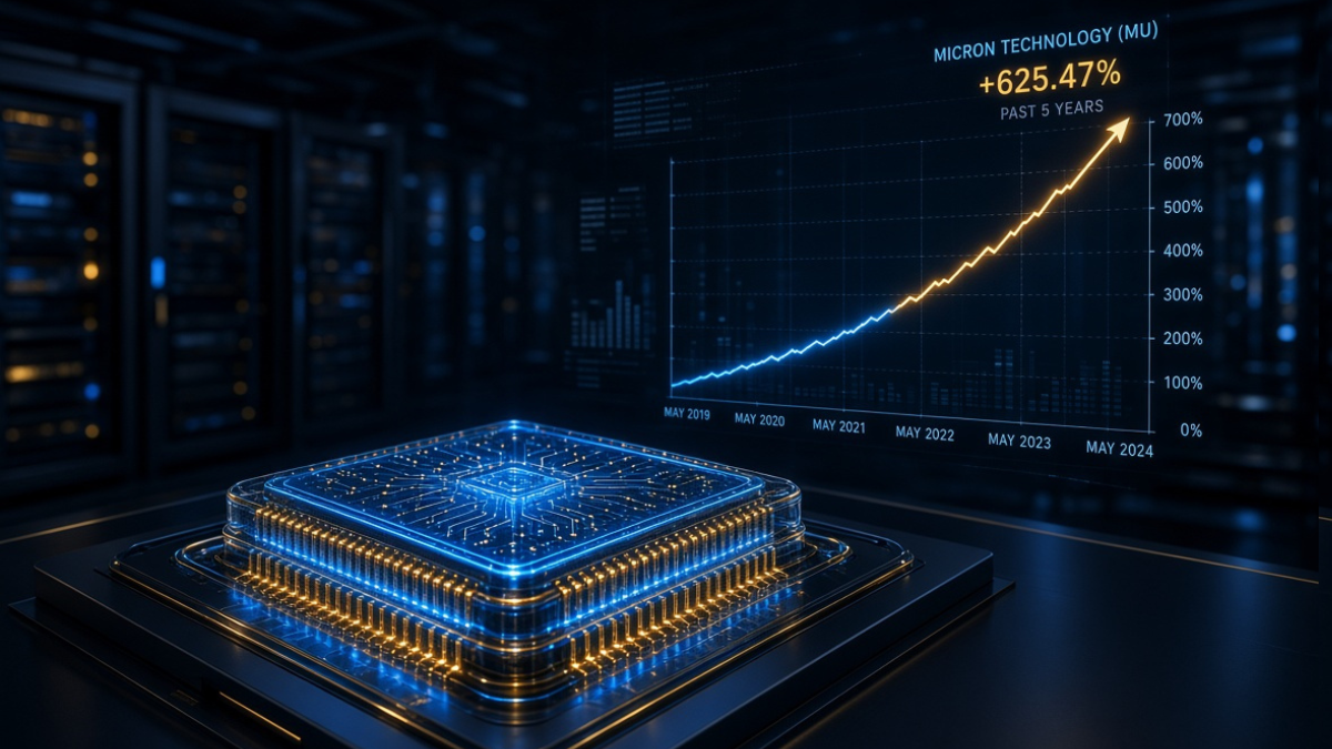 Best-performing AI stocks chart showing Micron Technology with a 625 percent one-year return.