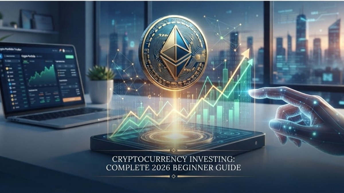 Cryptocurrency investing guide 2026 featuring digital coin and growth chart