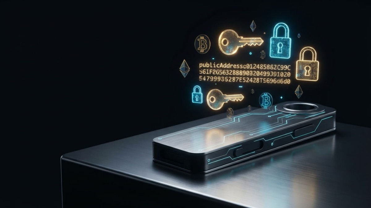 what is crypto wallet explained with a futuristic hardware device and glowing keys