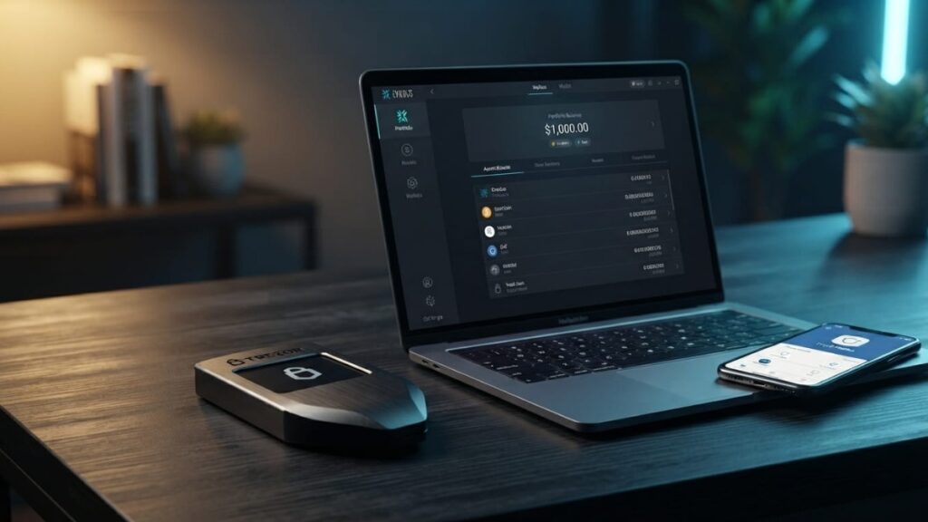 hardware wallet laptop and mobile phone showcasing different types of crypto wallets