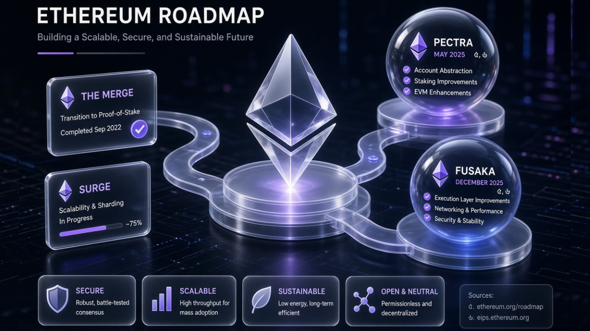 Ethereum roadmap and scalability upgrades including Pectra and Glamsterdam for institutional efficiency