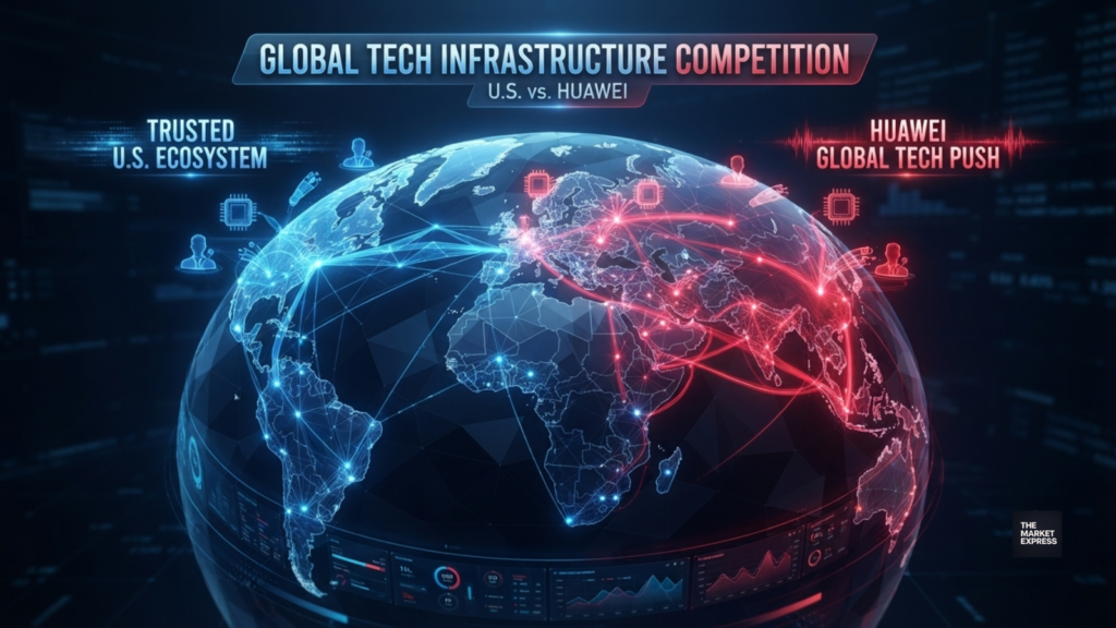 ndustrial semiconductor fabrication plant and AI data center representing US China AI competition infrastructure.