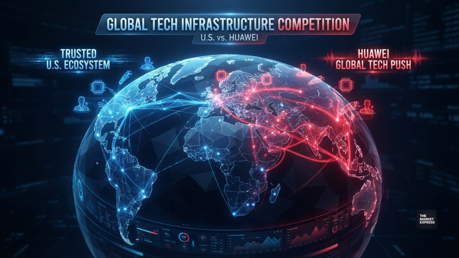 ndustrial semiconductor fabrication plant and AI data center representing US China AI competition infrastructure.