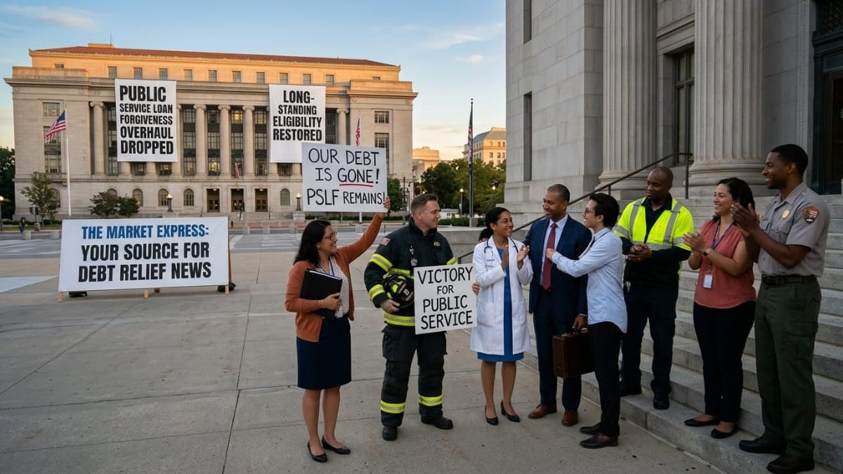 Public sector workers celebrating as Trump drops PSLF overhaul for student loan relief.